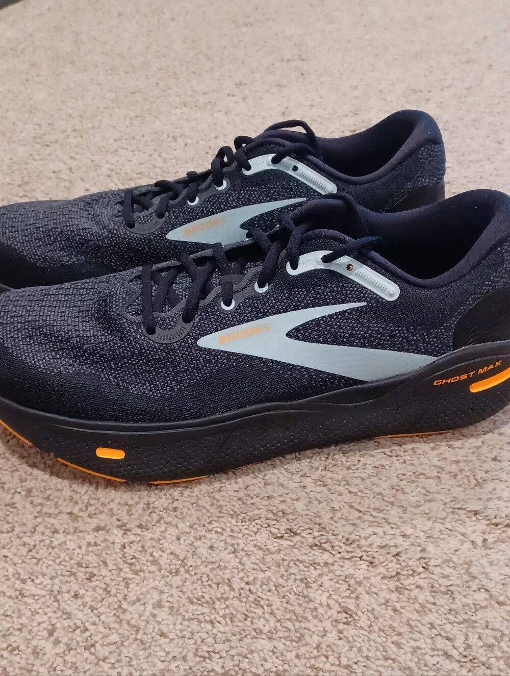 Brooks Ghost Max Running Shoes - Black with Orange Accents Mens Size 13